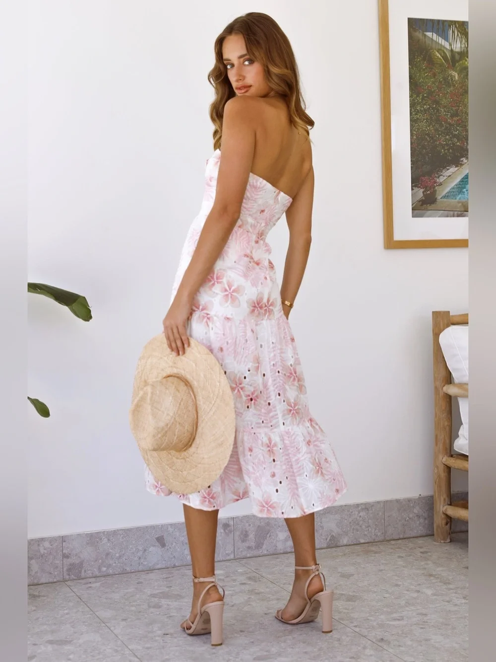 Hello Molly Dedicated To The Sun Floral Midi Dress White Pink Size Small US 4 - Picture 9 of 9